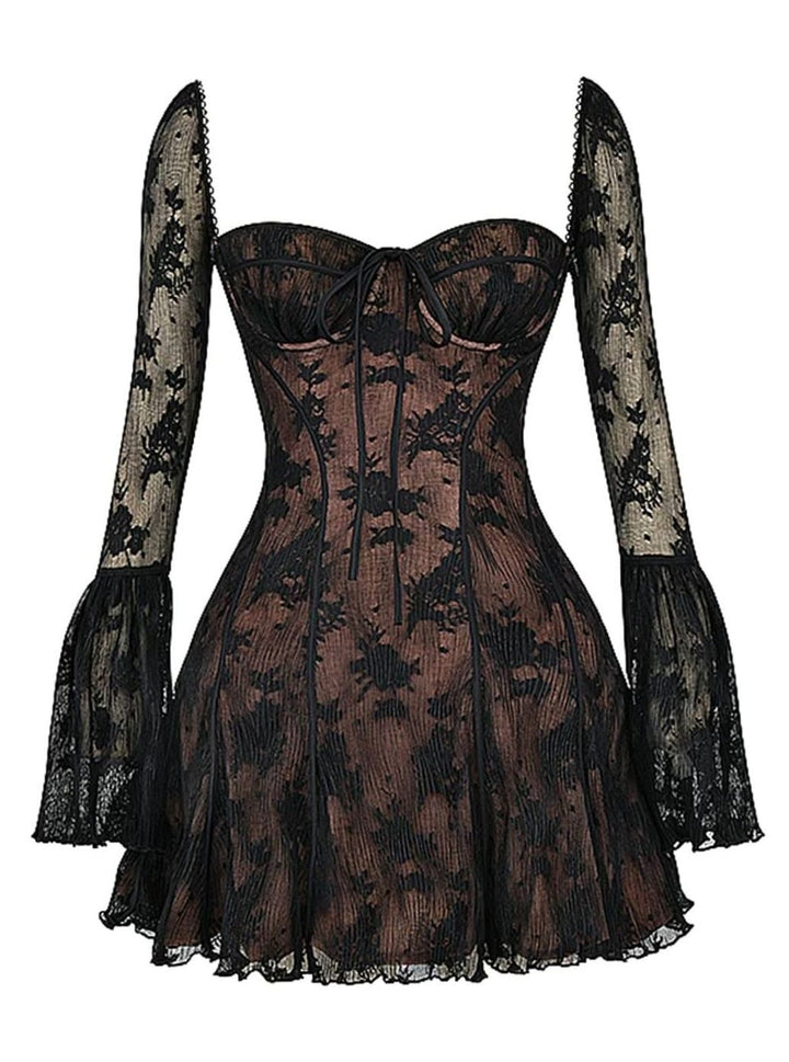 Women's Corset-Bust Long Bell-Sleeve Mini Party Dress