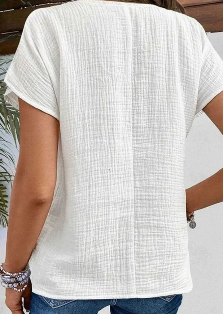Women's Cotton Blend Button-Front Collared Short Sleeve Blouse