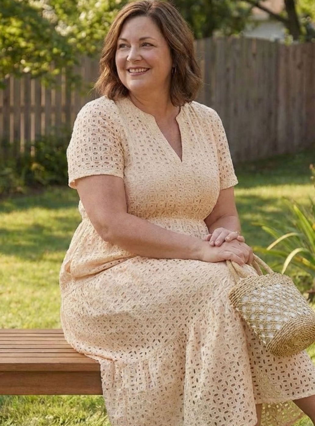 Women's Cotton Eyelet Tiered Short-Sleeve Midi Dress
