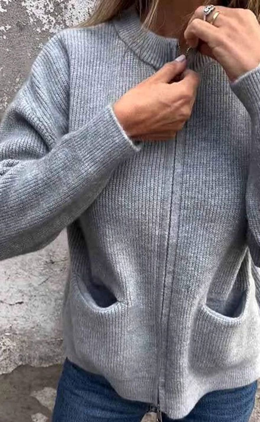 Women's Cotton Knit Zip-Up Cardigan with Front Pockets