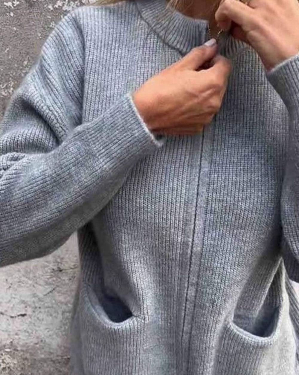 Women's Cotton Knitted Zip-Up Cardigan Jumper Front Pockets