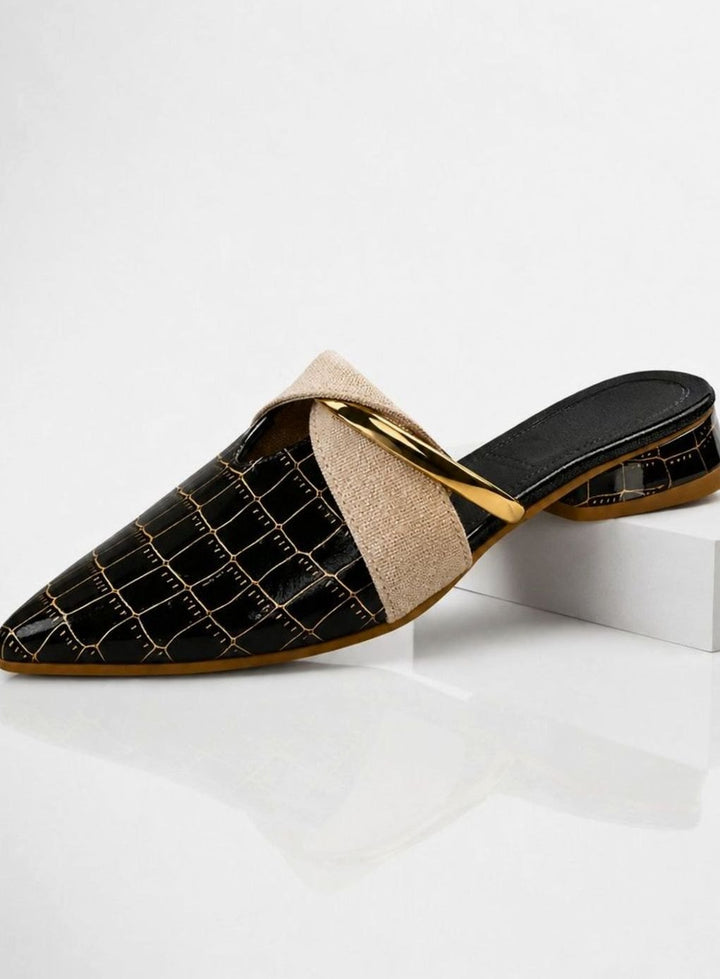 Women's Croc-Effect Pointed-Toe Low Block Heel Mule Slippers