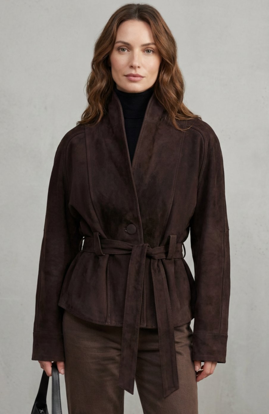 Women's Cropped Belted Suede Wrap Jacket