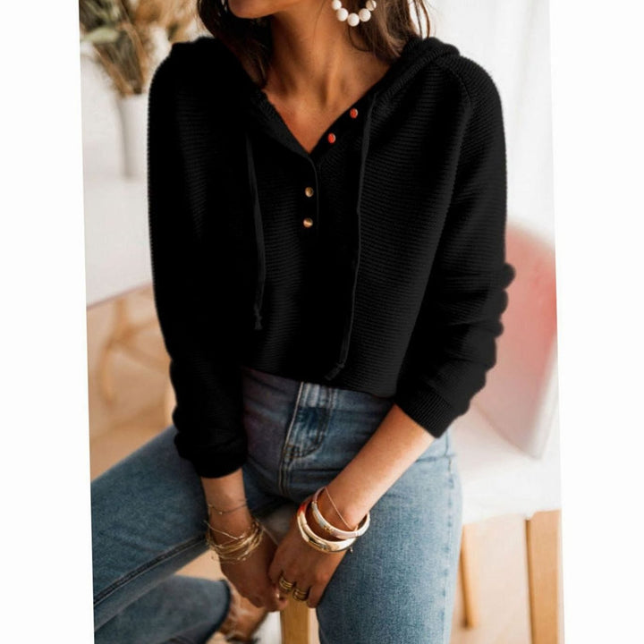 Women's Cropped Hooded Button-Up Knit Jumper