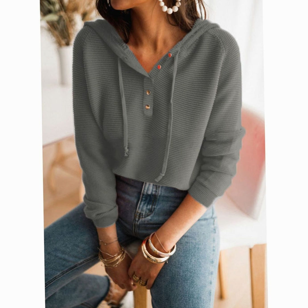 Women's Cropped Hooded Button-Up Knit Jumper - Grey