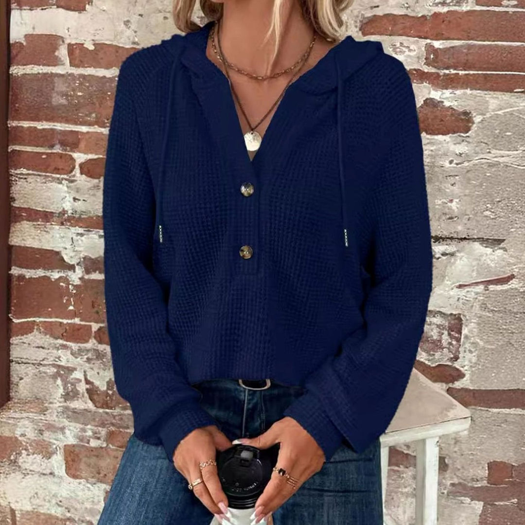 Women's Cropped Hooded Button-Up Knit Jumper