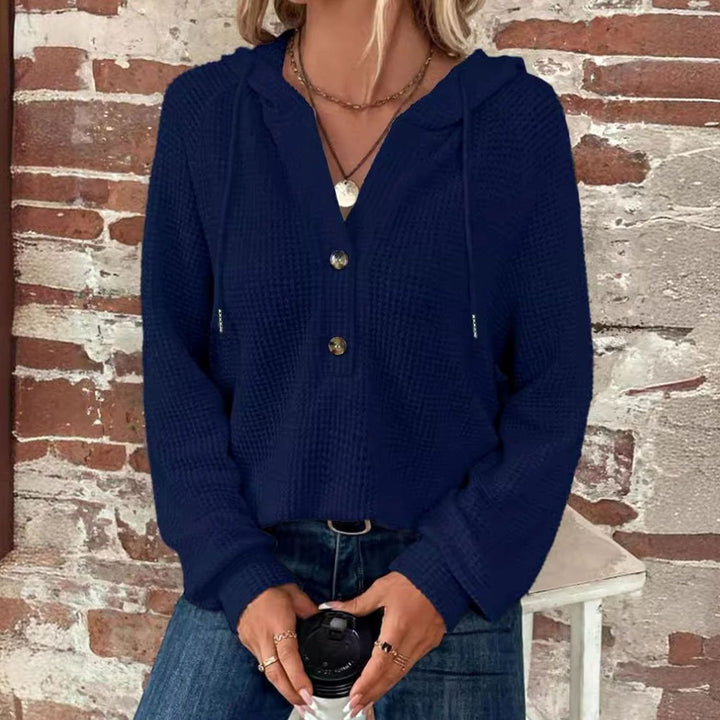 Women's Cropped Hooded Button-Up Knit Jumper