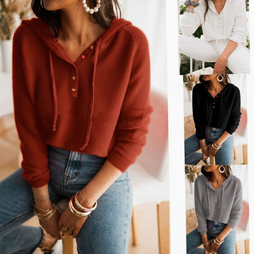 Women's Cropped Hooded Button-Up Knit Jumper