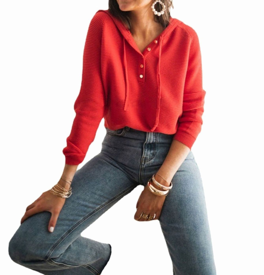 Women's Cropped Hooded Button-Up Knit Jumper