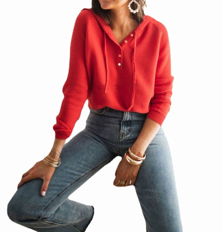 Women's Cropped Hooded Button-Up Knit Jumper
