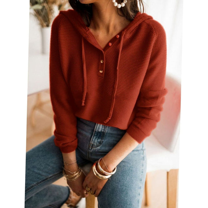Women's Cropped Hooded Button-Up Knit Jumper