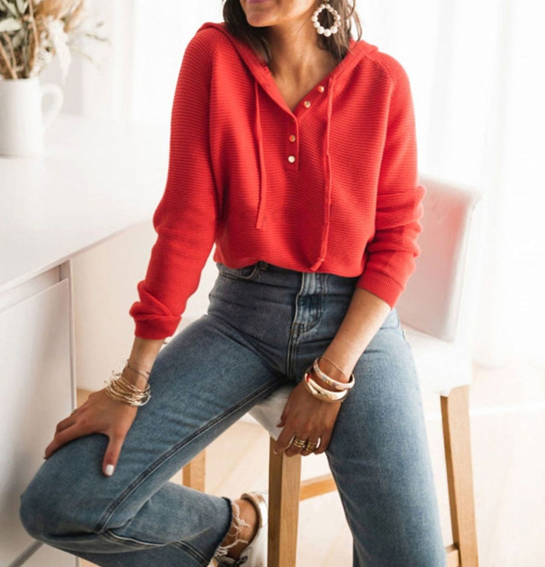 Women's Cropped Hooded Button-Up Knit Jumper