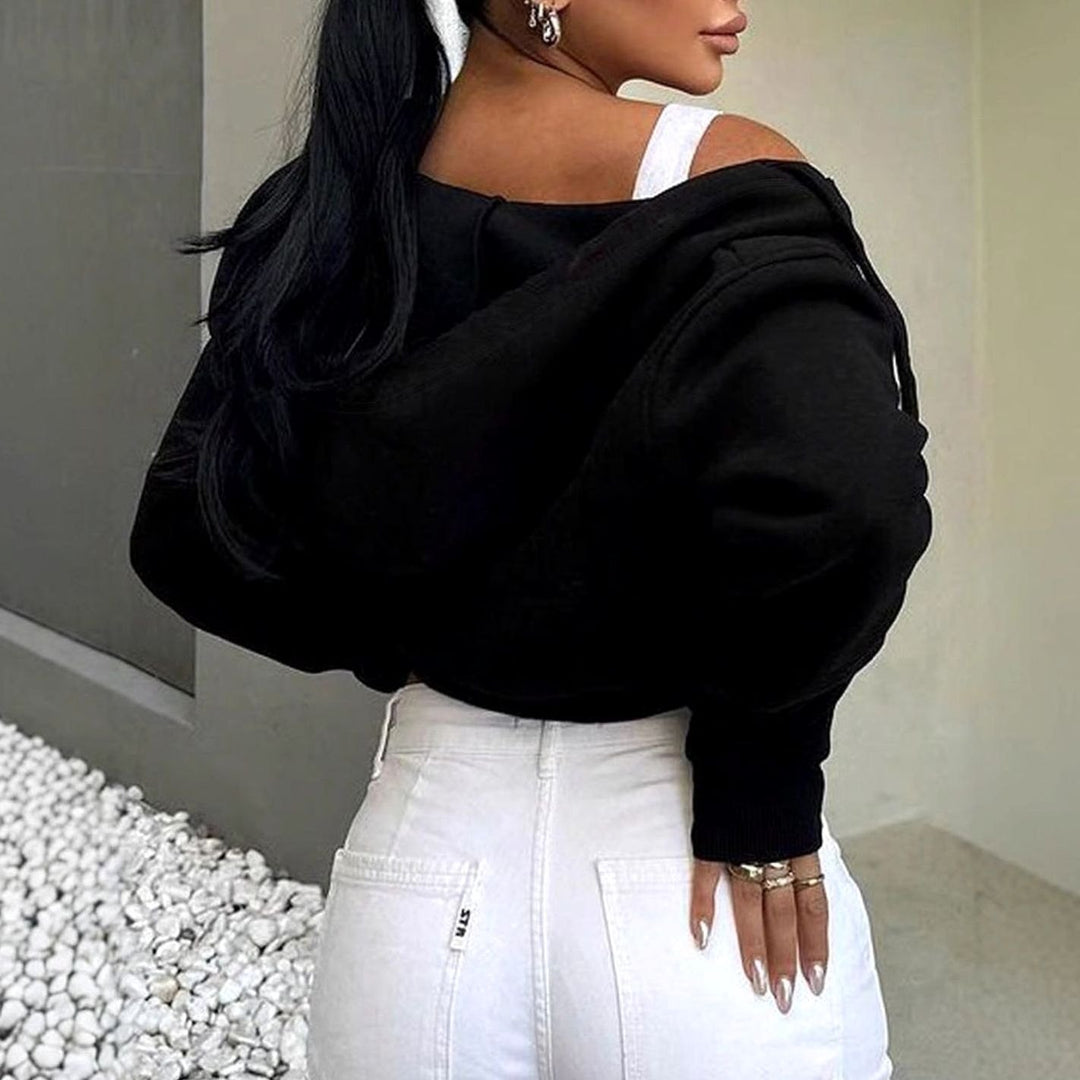 Women's Cropped Zip-Up Hooded Sweatshirt Relaxed Fit
