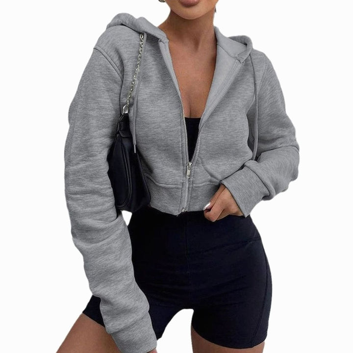 Women's Cropped Zip-Up Hooded Sweatshirt Relaxed Fit