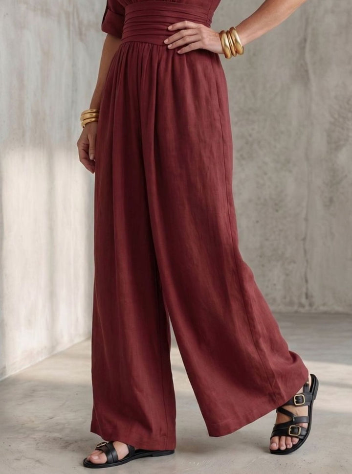 Women's Cross-Front Wide-Leg Maxi Jumpsuit Gathered Waist