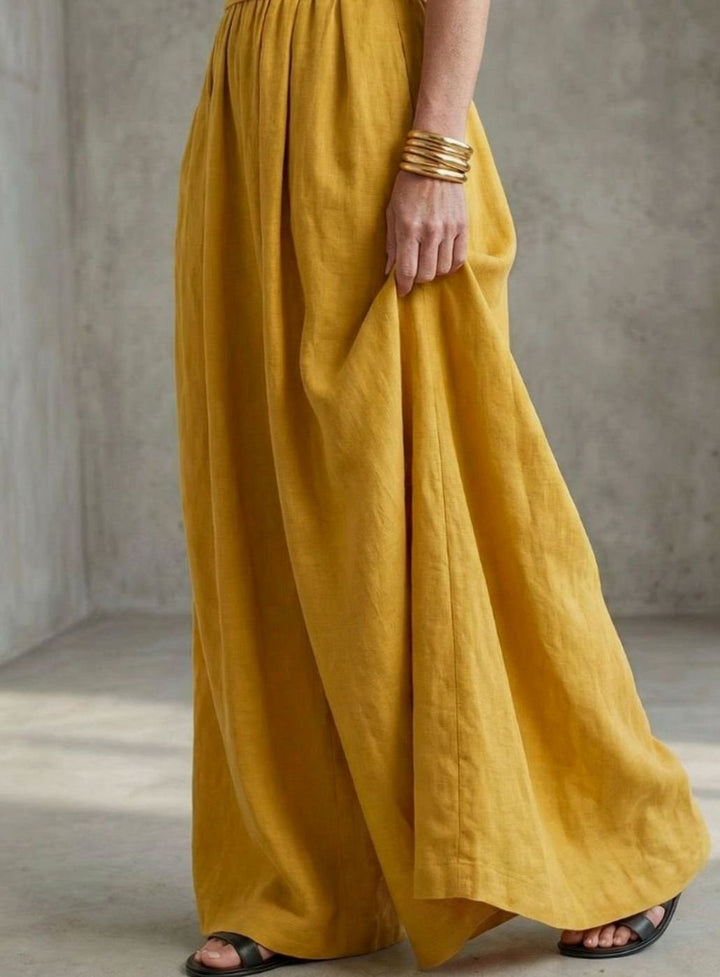 Women's Cross-Front Wide-Leg Maxi Jumpsuit Gathered Waist