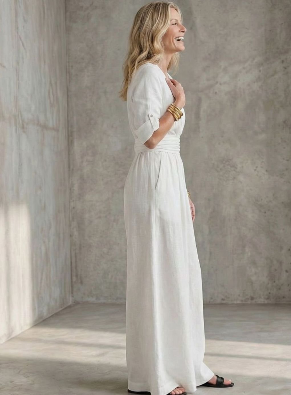 Women's Cross-Front Wide-Leg Maxi Jumpsuit Gathered Waist