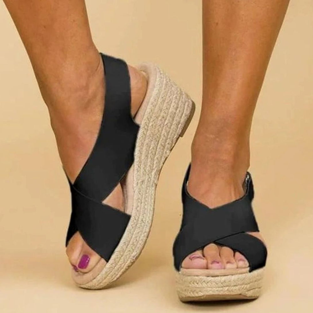 Women's Cross-Strap Espadrille Wedge Slingback Sandals
