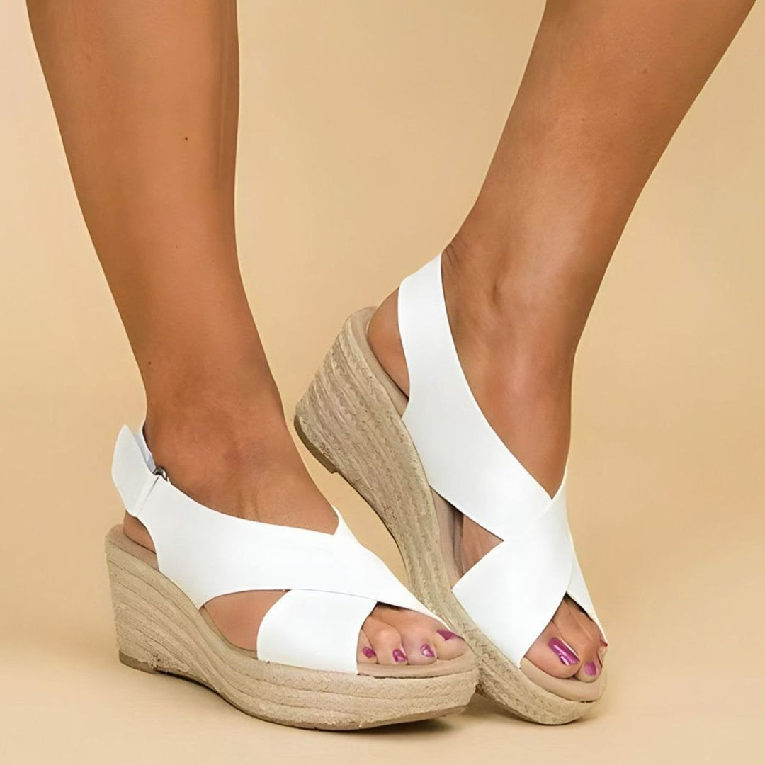 Women's Cross-Strap Espadrille Wedge Slingback Sandals - White