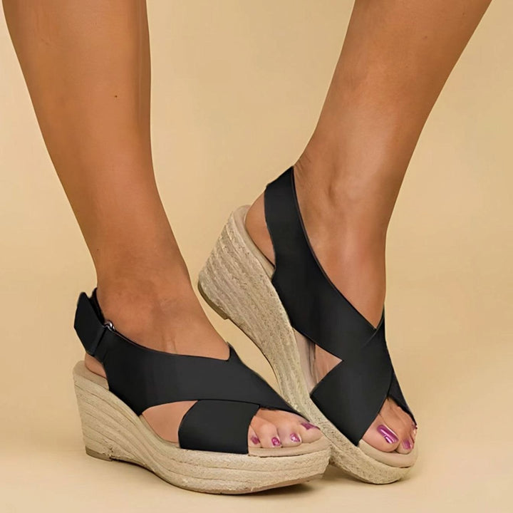 Women's Cross-Strap Espadrille Wedge Slingback Sandals - Black
