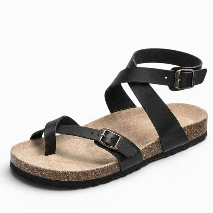 Women's Crossover Ankle Strap Flat Cork Footbed Open-Toe Sandals