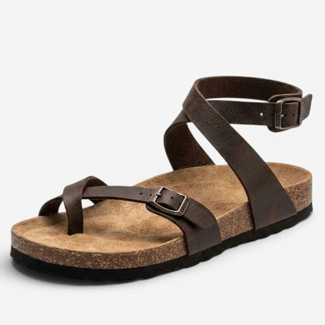 Women's Crossover Ankle Strap Flat Cork Footbed Open-Toe Sandals