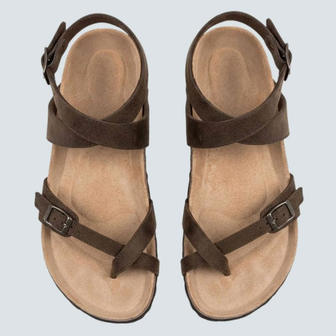 Women's Crossover Ankle Strap Flat Cork Footbed Open-Toe Sandals