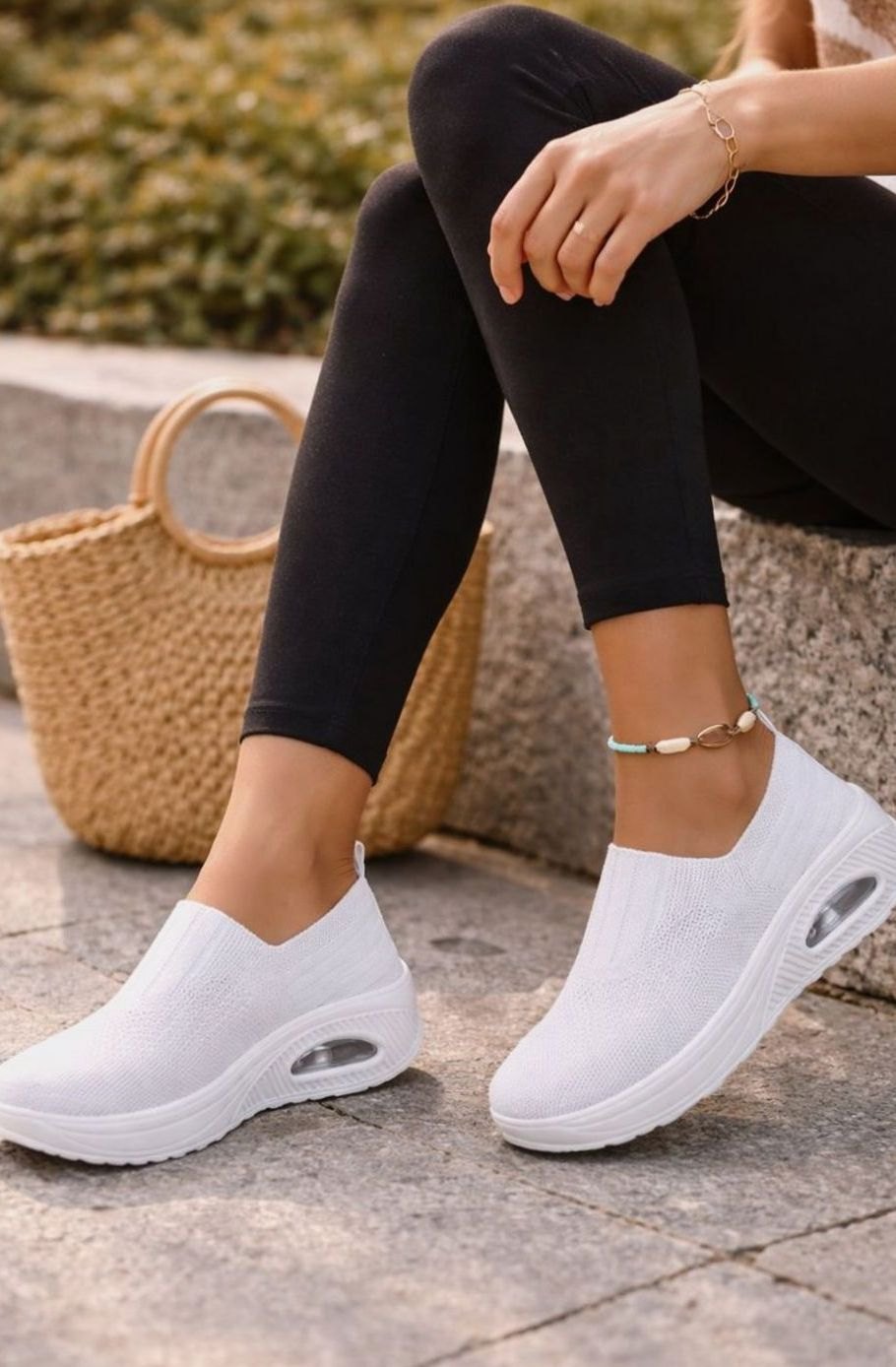 Women's Cushioned Knit Slip-On Air-Sole Walking Trainers