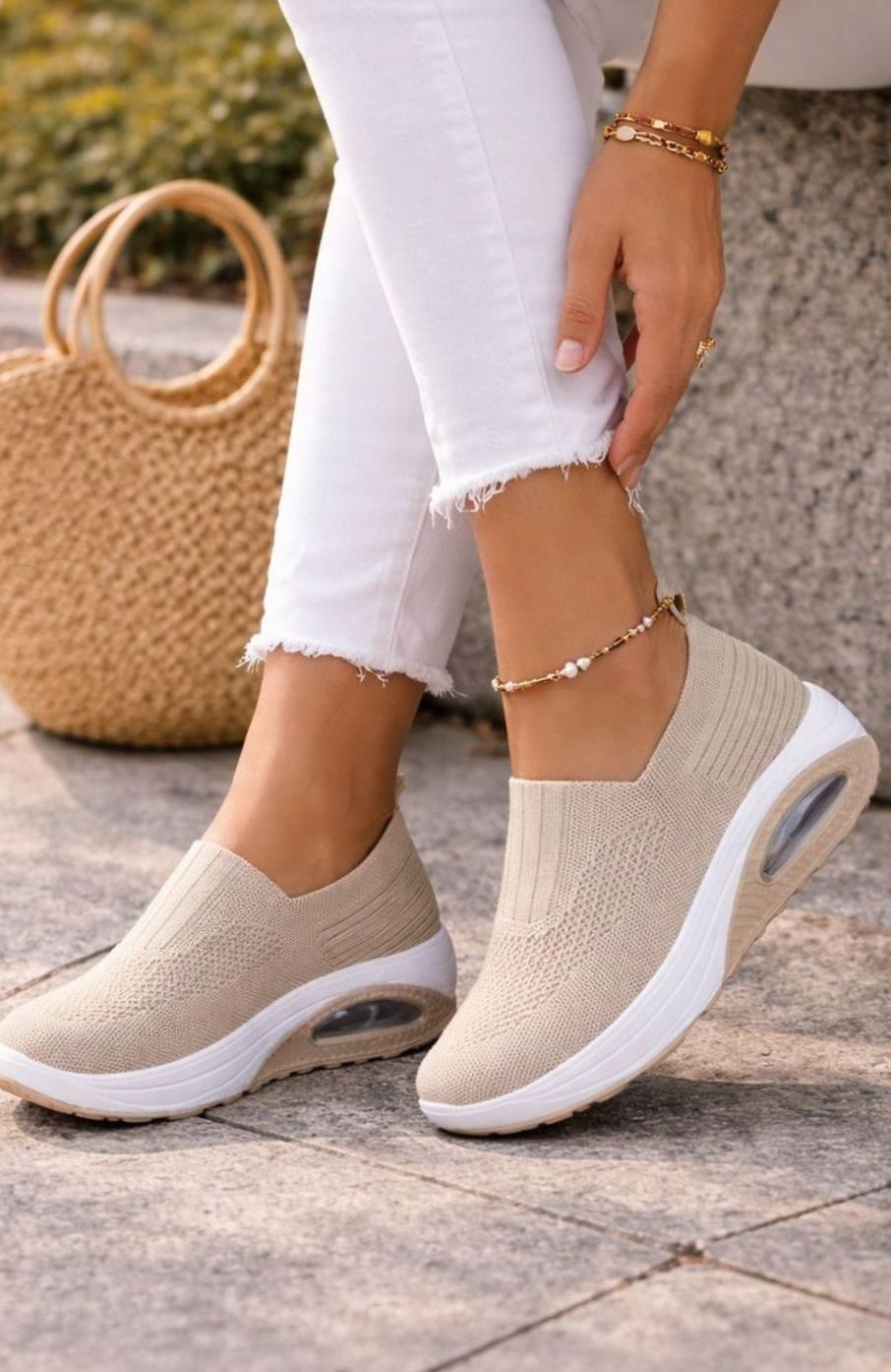 Women's Cushioned Knit Slip-On Air-Sole Walking Trainers