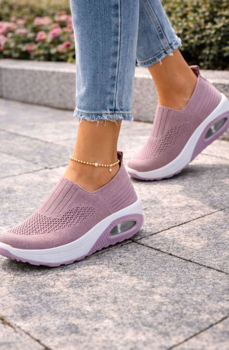 Women's Cushioned Knit Slip-On Air-Sole Walking Trainers