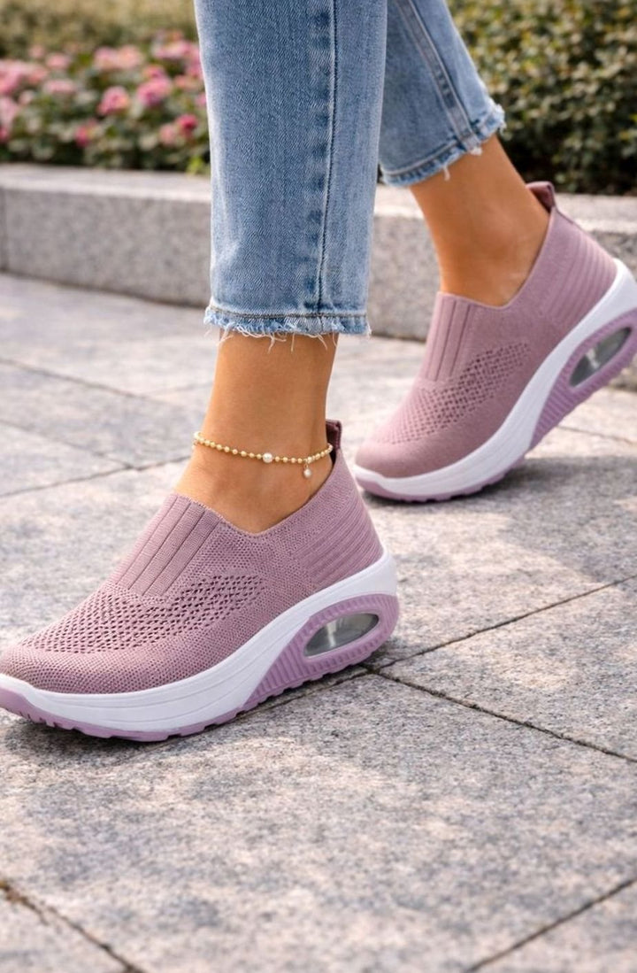 Women's Cushioned Knit Slip-On Air-Sole Walking Trainers