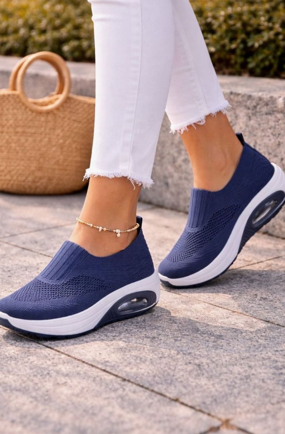 Women's Cushioned Knit Slip-On Air-Sole Walking Trainers