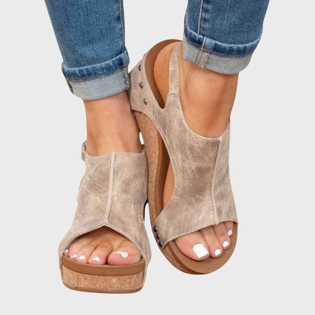 Women's Cushioned Open-Toe Orthopedic Wedge Sandals - Beige