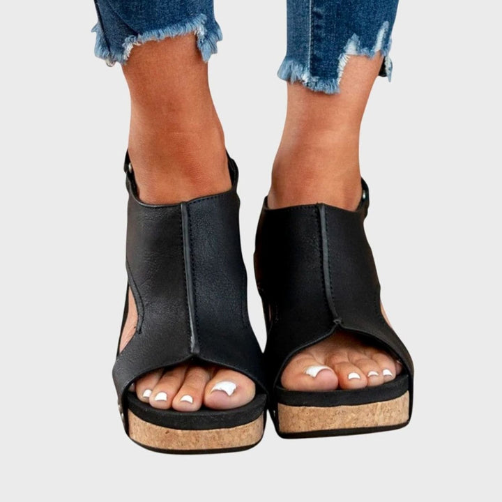 Women's Cushioned Open-Toe Orthopedic Wedge Sandals - Black