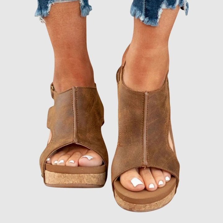Women's Cushioned Open-Toe Orthopedic Wedge Sandals - Brown