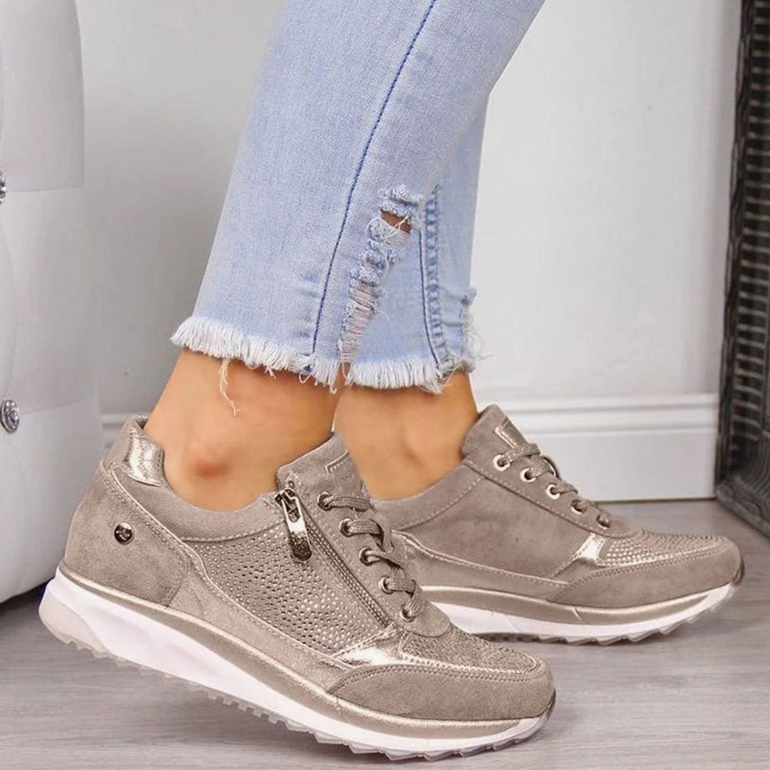 Women's Cushioned Suede Lace-Up Side-Zip Embellished Trainers