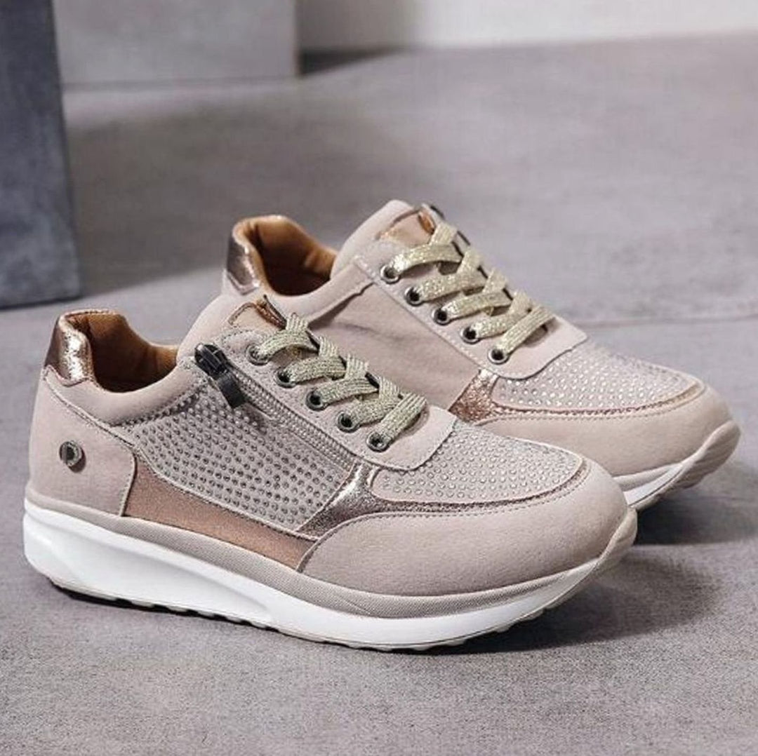Women's Cushioned Suede Lace-Up Side-Zip Embellished Trainers