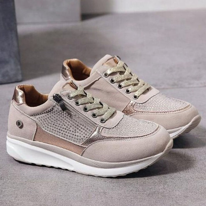 Women's Cushioned Suede Lace-Up Side-Zip Embellished Trainers