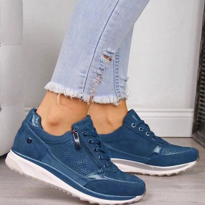 Women's Cushioned Suede Lace-Up Side-Zip Embellished Trainers
