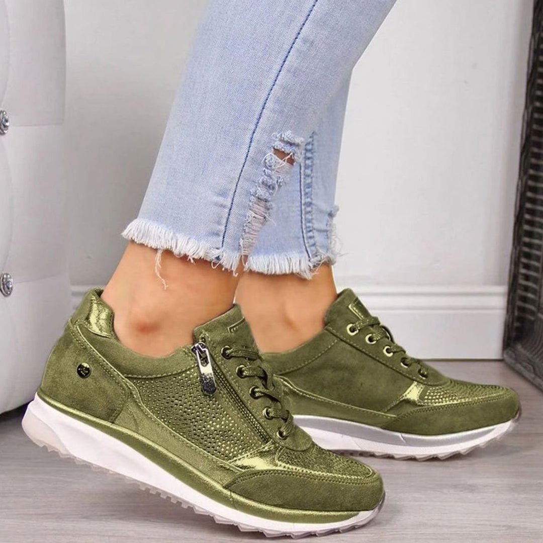 Women's Cushioned Suede Lace-Up Side-Zip Embellished Trainers