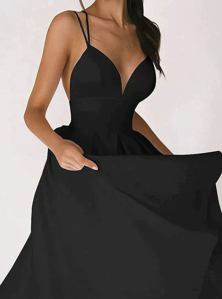 Women's Deep V-Neck Spaghetti Strap Flowy Maxi Dress