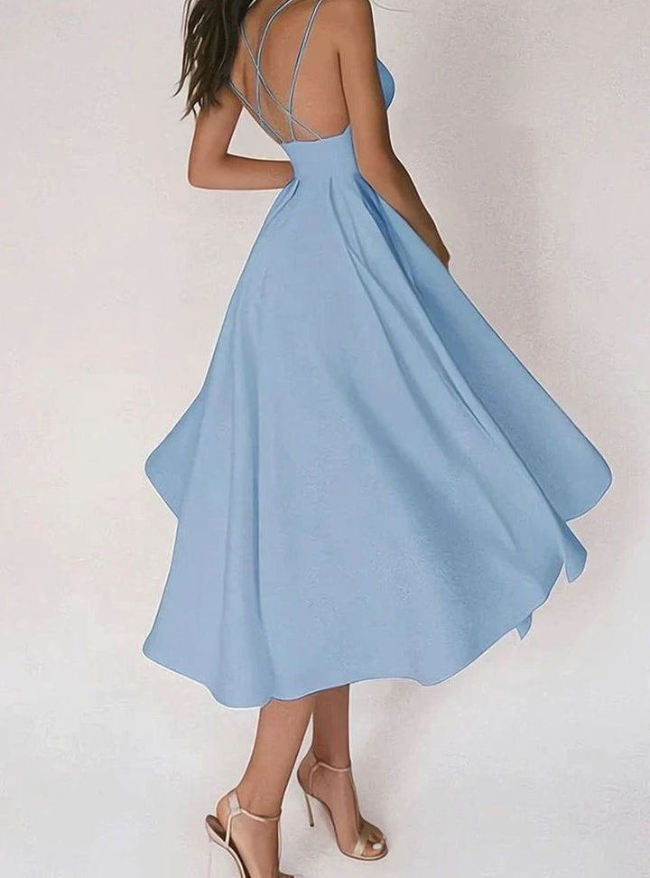 Women's Deep V-Neck Spaghetti Strap Flowy Maxi Dress - Light Blue
