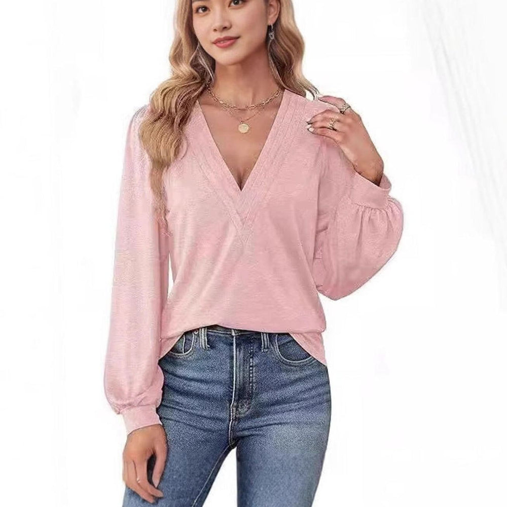 Women's Deep V-Neck Wrap-Front Balloon Sleeve Blouse