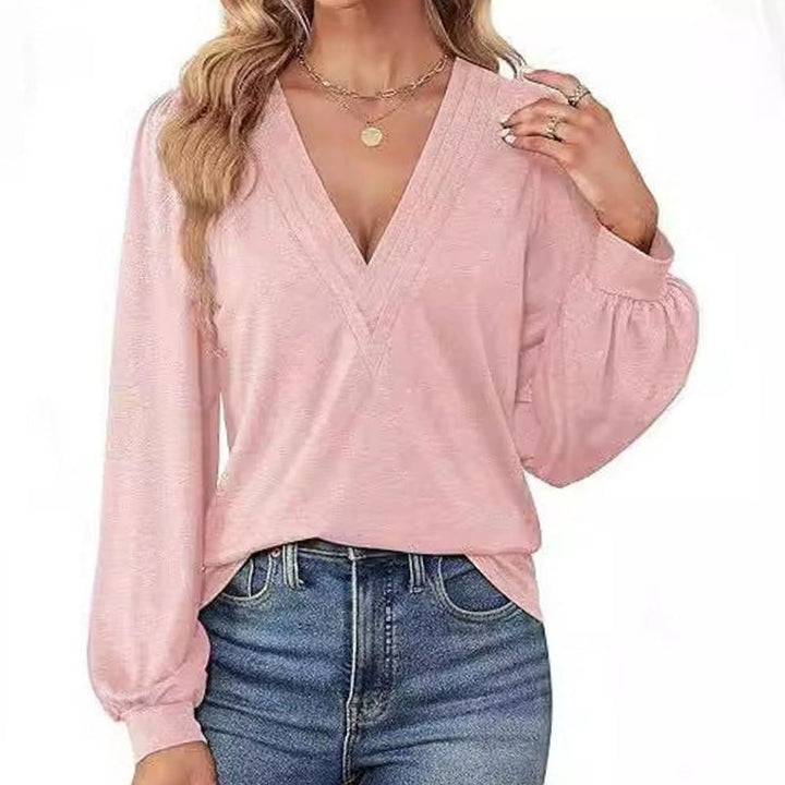 Women's Deep V-Neck Wrap-Front Balloon Sleeve Blouse, Pink