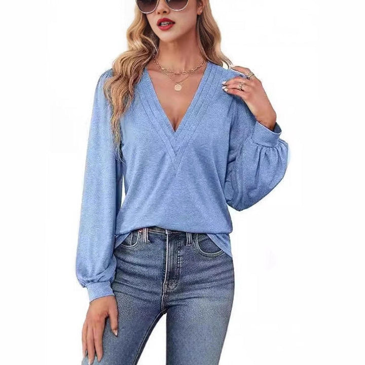 Women's Deep V-Neck Wrap-Front Balloon Sleeve Blouse, Pink