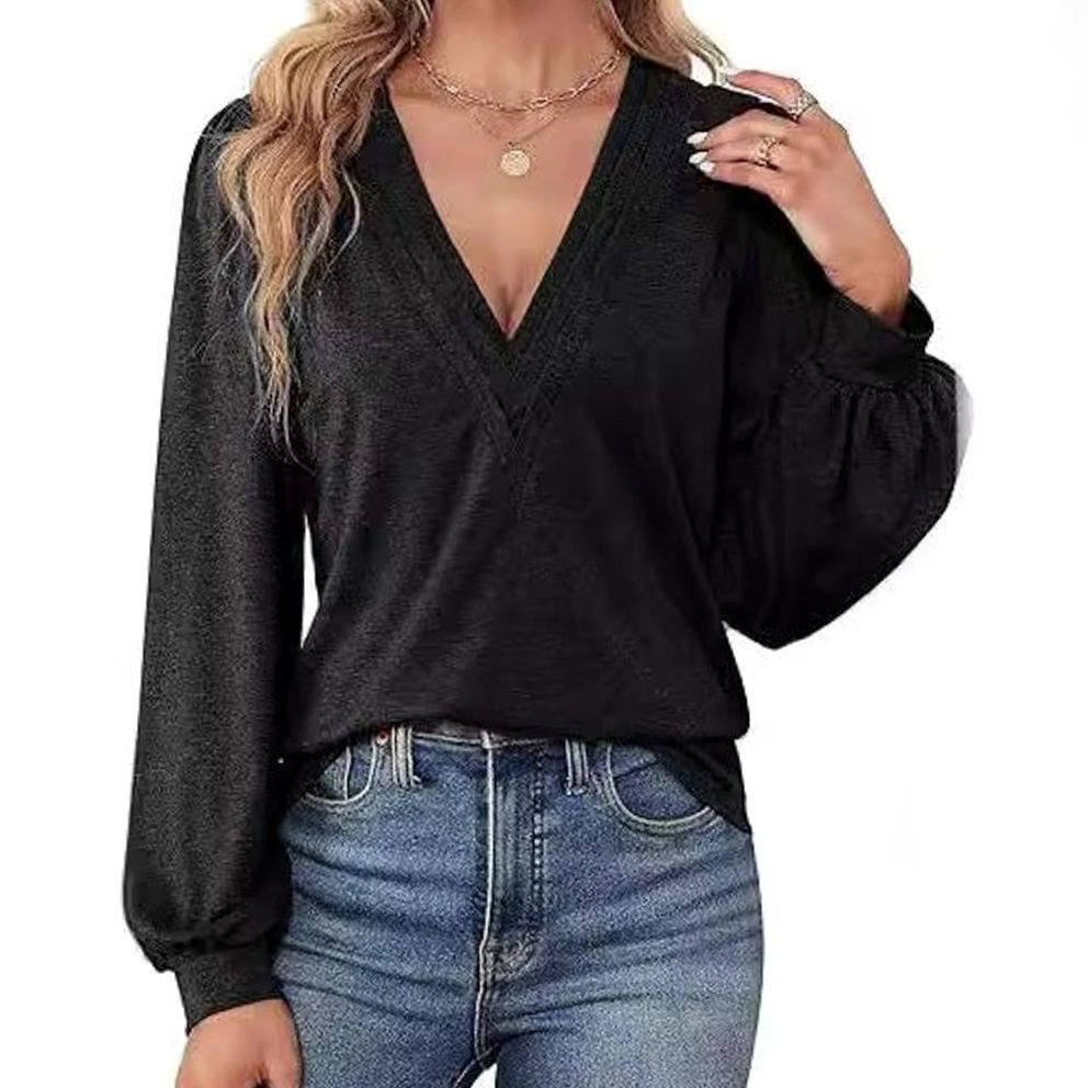 Women's Deep V-Neck Wrap-Front Balloon Sleeve Blouse, Pink
