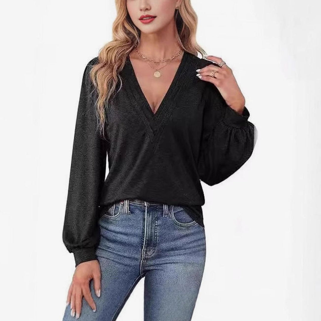 Women's Deep V-Neck Wrap-Front Balloon Sleeve Blouse, Pink