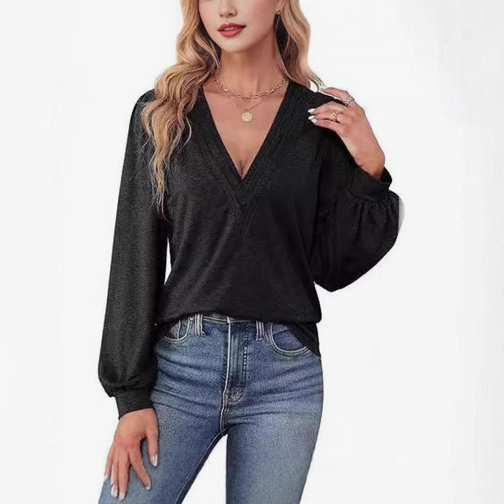 Women's Deep V-Neck Wrap-Front Balloon Sleeve Blouse, Pink