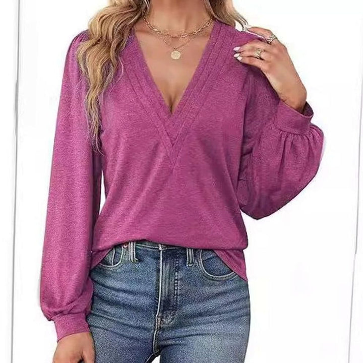 Women's Deep V-Neck Wrap-Front Balloon Sleeve Blouse, Pink