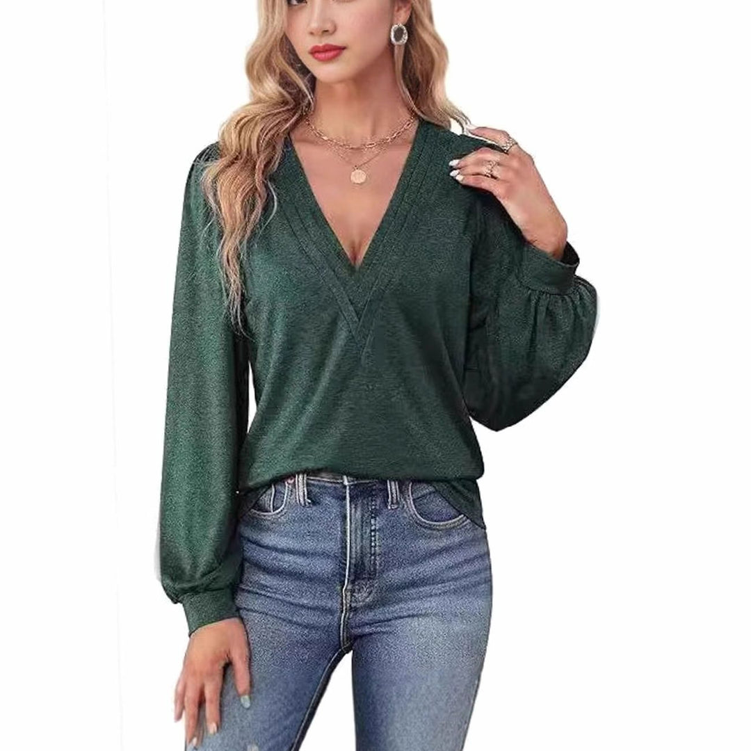 Women's Deep V-Neck Wrap-Front Balloon Sleeve Blouse, Pink